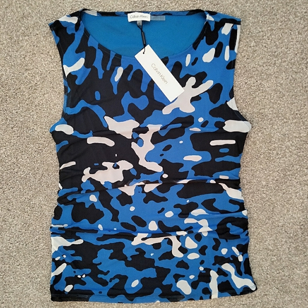 NWT XL Calvin Klein Blue Camo Sleeveless Top